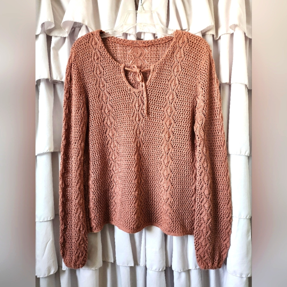 Women's Crochet Brown Sweater Size Medium